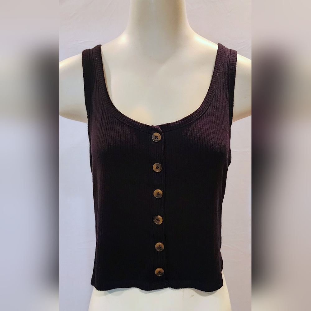 Garage Black Button-Down Ribbed Tank Top